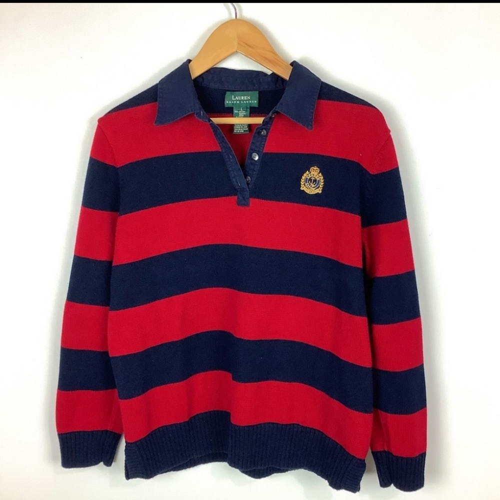 Lauren Ralph Lauren Sweater Womens Large Pullover Crest LRL Pony Preppy Cotton